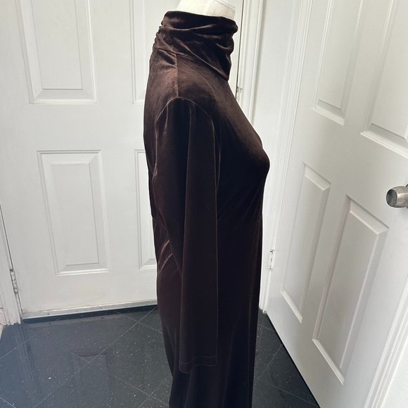 Vintage 90s Amanda Smith Long Brown Velour Turtleneck Dress – NWT 8 Petite - Picture 5 of 14